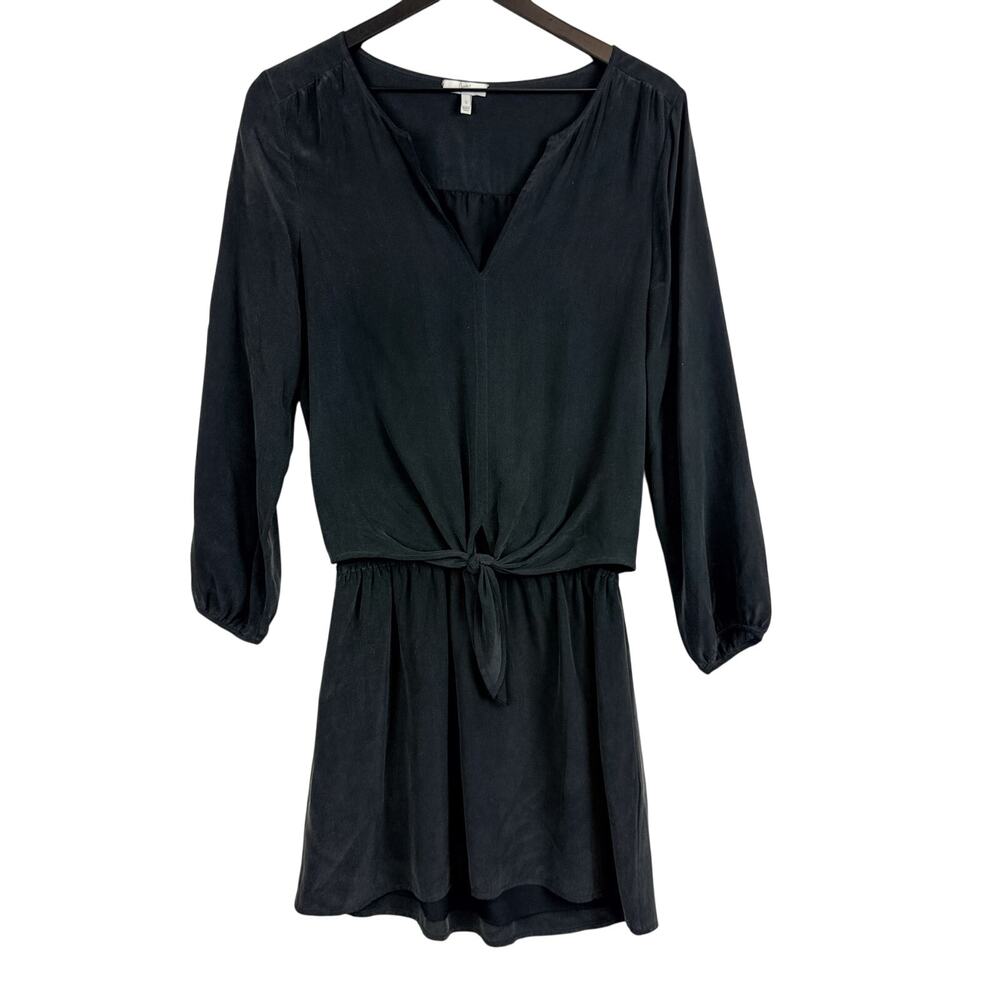 Joie 100% Silk Drop Waist Mini Dress Black 3/4 Sleeve VNeck - S